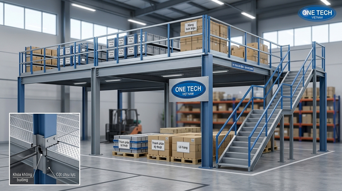Cấu tạo kệ sàn mezzanine gồm cột trụ beam và mặt sàn