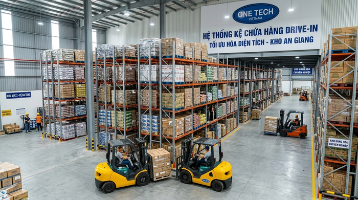 Hệ thống kệ drive in tối ưu diện tích kho An Giang Kệ drive in An Giang giúp tăng mật độ lưu trữ pallet