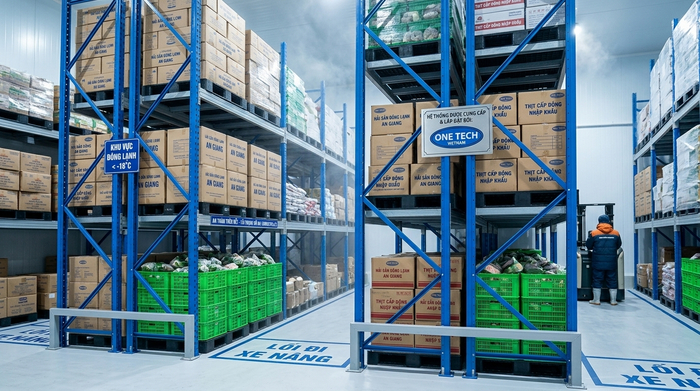 Lắp đặt kệ kho lạnh an toàn trong kho thực phẩm tại An Giang