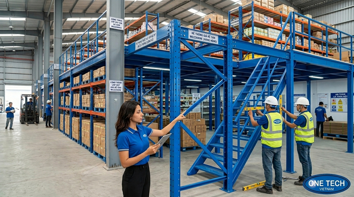 Lắp đặt kệ sàn mezzanine An Giang tại kho thực tế