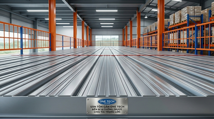 Mặt sàn tôn gân cho hệ kệ mezzanine tại kho An Giang