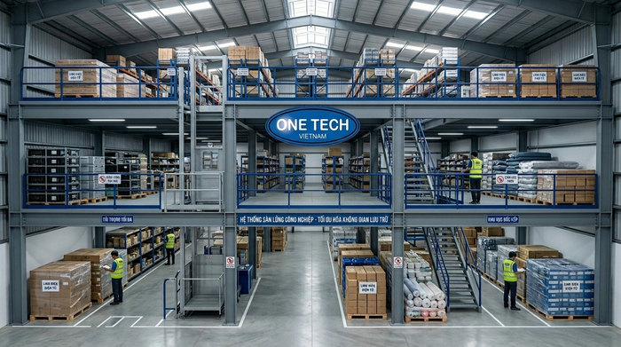 Thi công kệ sàn mezzanine cho kho hàng Long Xuyên