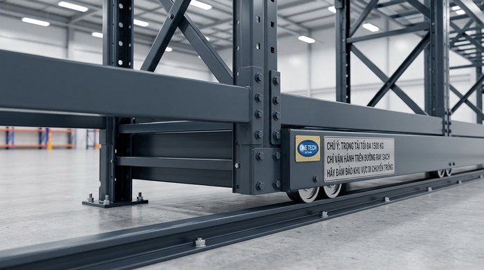 Chi tiết beam và ray chịu lực của kệ kho di động An Giang