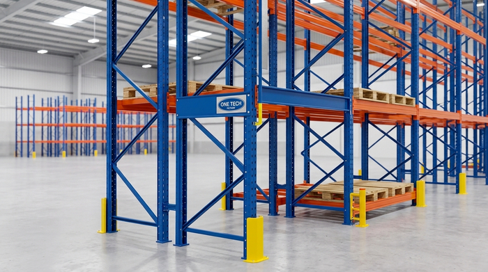 Cấu tạo kệ Double Deep An Giang gồm chân trụ thanh beam giằng và phụ kiện an toàn