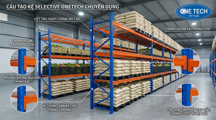 Thông số kỹ thuật kệ kho Selective Đặc tính kỹ thuật kệ selective tải trọng nặng