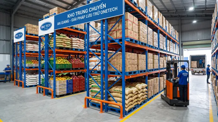 Giải pháp kho trung chuyển An Giang OneTech Giải pháp kệ kho trung chuyển An Giang của OneTech group