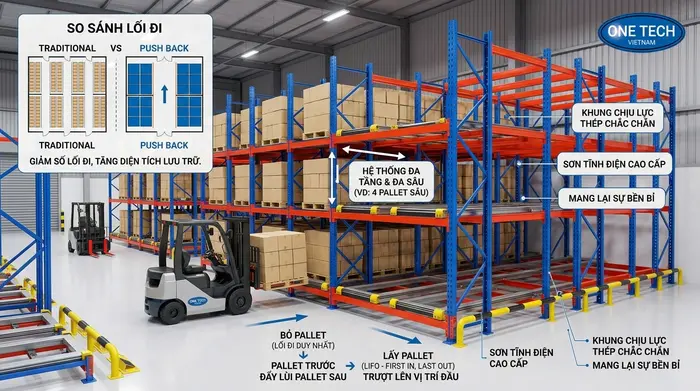 Sơ đồ tối ưu lối đi bằng Kệ Push Back An Giang