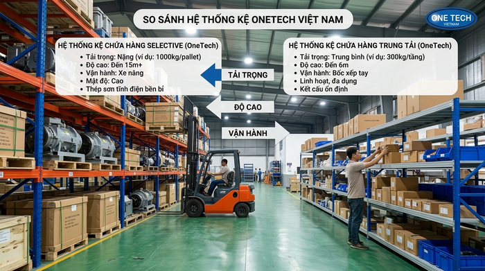 Bảng so sánh các giải pháp lưu trữ kho So sánh Kệ Selective và các loại kệ khác
