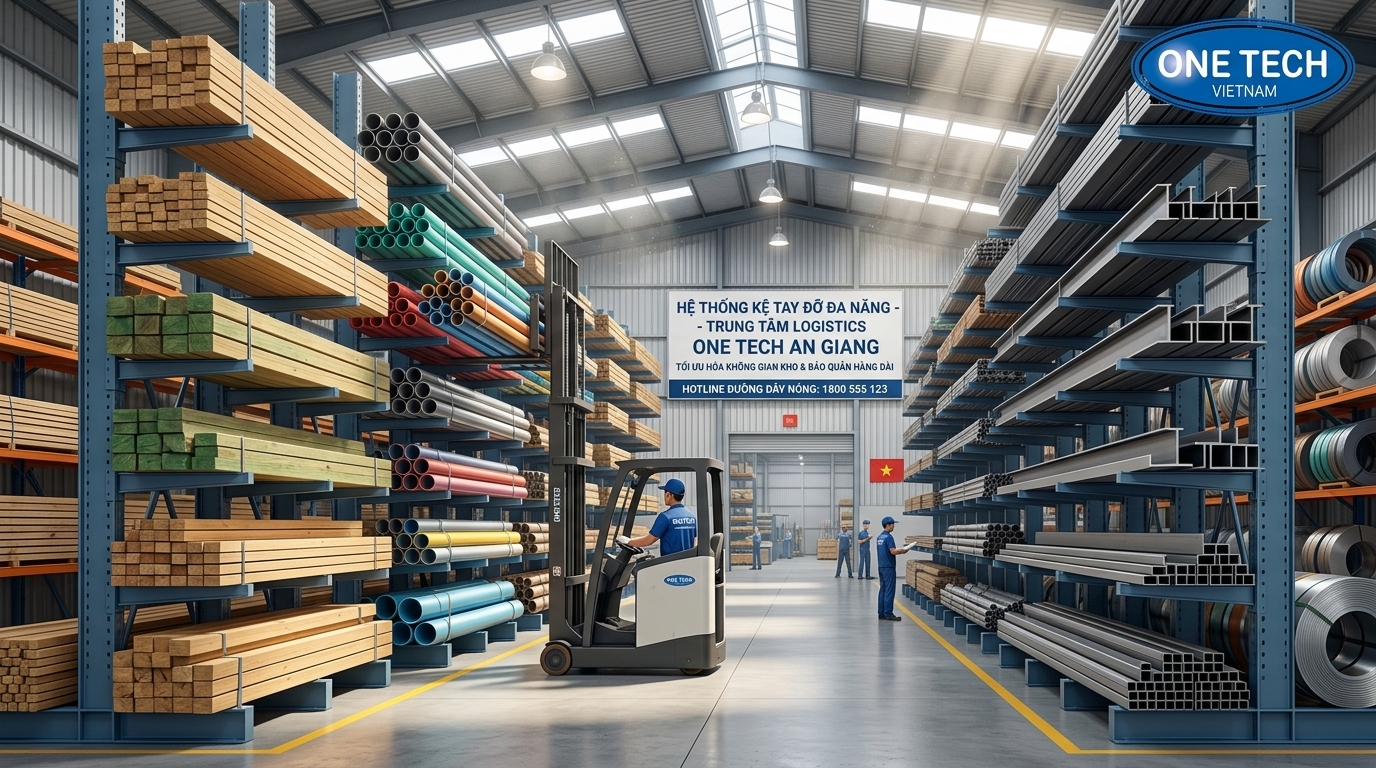 Ứng dụng kệ tay đỡ An Giang cho kho logistics và hàng biên mậu Ứng dụng kệ tay đỡ An Giang trong kho logistics