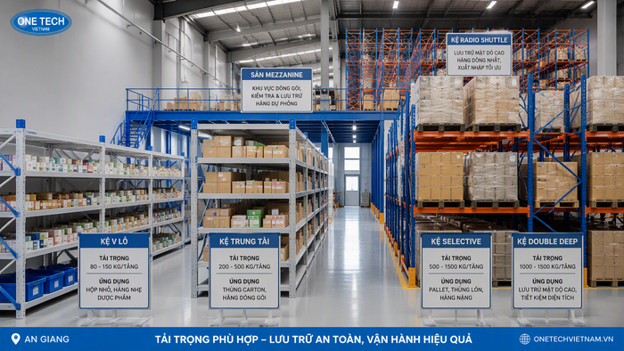Bảng so sánh kệ kho dược phẩm An Giang So sánh các loại kệ kho dược phẩm An Giang theo tải trọng và ứng dụng