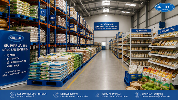 Giải pháp lưu trữ nông sản miền Tây bằng kệ kho và pallet
