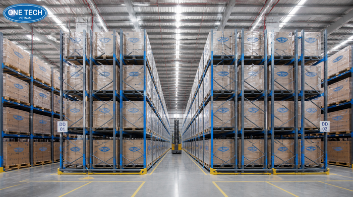 Kệ Double Deep cho kho logistics An Giang Kệ Double Deep tăng mật độ lưu trữ trong kho An Giang