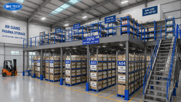 Kệ sàn lửng Mezzanine cho kho dược phẩm Kệ sàn lửng Mezzanine tối ưu chiều cao kho dược phẩm An Giang