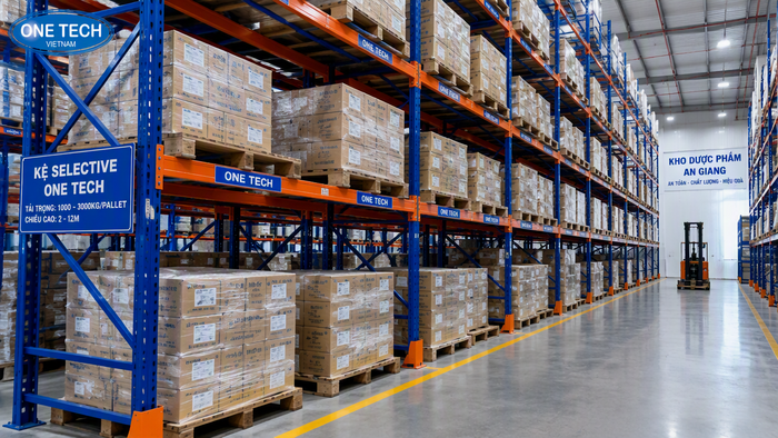 Kệ Selective cho kho dược phẩm dùng xe nâng Kệ Selective lưu trữ pallet dược phẩm trong kho An Giang