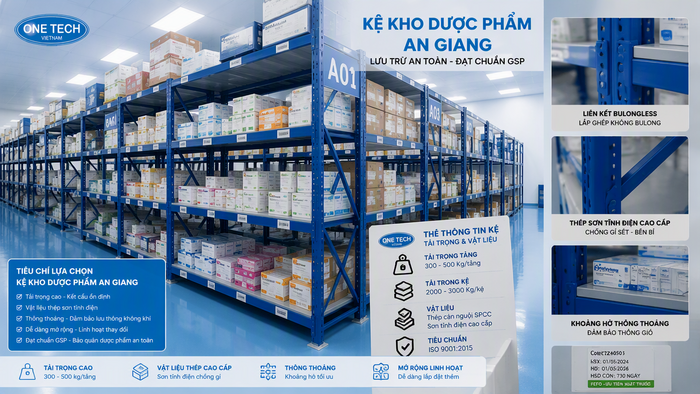 Cách chọn kệ kho dược phẩm An Giang phù hợp nhu cầu lưu trữ Tiêu chí chọn kệ kho dược phẩm tại An Giang theo tải trọng và vật liệu