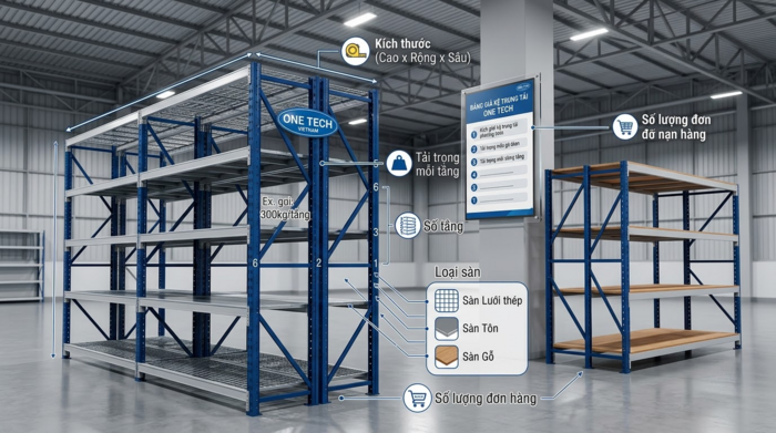 Báo giá kệ trung tải giá rẻ An Giang theo kích thước và tải trọng